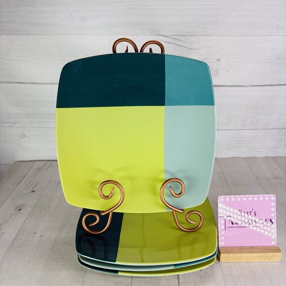 Home Target GREEN COLOR BLOCK Various Blue Blocks Square Stoneware Dinner Set 4 - Picture 1 of 16